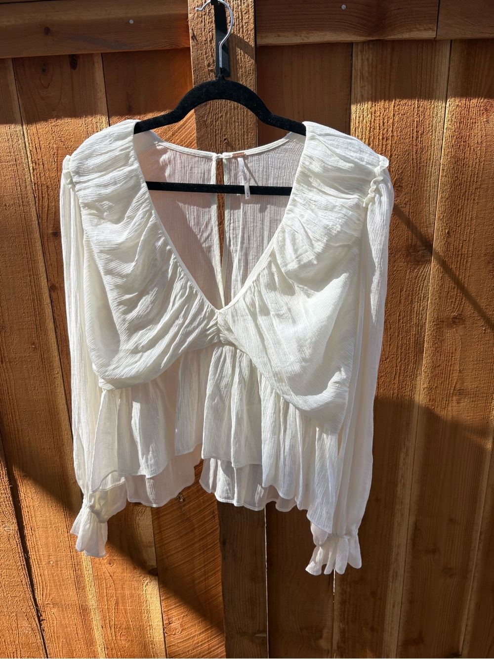 Free People White Ivory Sheer Ruffle Peplum Blouse Size M
